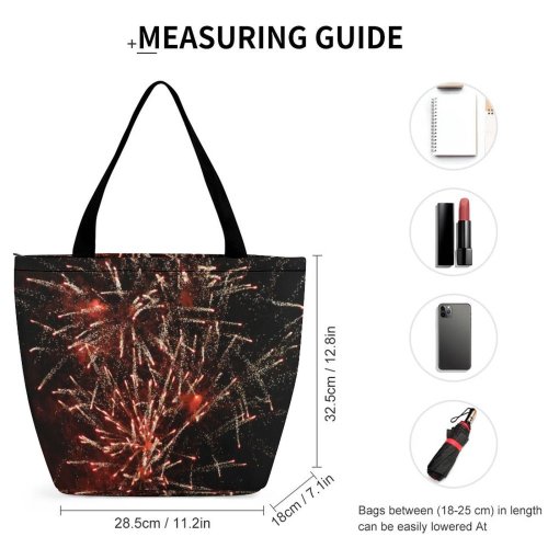 Yanfind Shopping Bag for Ladies Fuochi Fireworks Pyrotechnics Feu Flame Fire Sky Midnight Event Night Darkness Reusable Multipurpose Heavy Duty Grocery Bag for Outdoors.