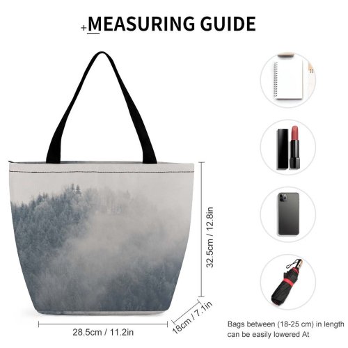 Yanfind Shopping Bag for Ladies Grey Fog Outdoors Mist Art Landscape Wildscape Moody Chill Dramatic Drama Melancholy Reusable Multipurpose Heavy Duty Grocery Bag for Outdoors.