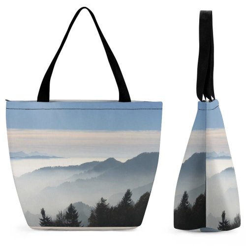 Yanfind Shopping Bag for Ladies Hiking Mountains Fog Foggy Switzerland Sky Mountainous Landforms Atmospheric Mist Cloud Reusable Multipurpose Heavy Duty Grocery Bag for Outdoors.