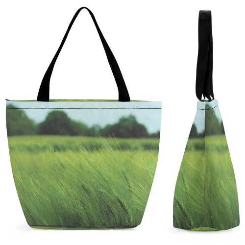 Yanfind Shopping Bag for Ladies Grass Plant Field Grassland Outdoors Lamadelaine Luxembourg Birds Forest Wind Wheat Reusable Multipurpose Heavy Duty Grocery Bag for Outdoors.