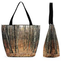 Yanfind Shopping Bag for Ladies Forest Tree Flora Land Outdoors Plant Vegetation Leaf Leaves Woodland Wood Fall Reusable Multipurpose Heavy Duty Grocery Bag for Outdoors.