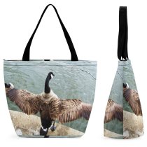 Yanfind Shopping Bag for Ladies Pond Lake Goose Duck Bird Geese Wing Span Sunshine Ripples Vertebrate Reusable Multipurpose Heavy Duty Grocery Bag for Outdoors.