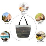 Yanfind Shopping Bag for Ladies Grey Outdoors Field Grassland Countryside Farm Rural Meadow Building Pasture Ranch Grass Reusable Multipurpose Heavy Duty Grocery Bag for Outdoors.