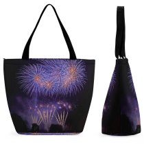 Yanfind Shopping Bag for Ladies Night Fireworks Bonfire Midnight Sky Darkness Festival Event Light Reusable Multipurpose Heavy Duty Grocery Bag for Outdoors.