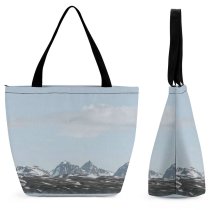 Yanfind Shopping Bag for Ladies Grey Arctic Outdoors Snow Winter Alps Range Ridge Craggy Sky Reusable Multipurpose Heavy Duty Grocery Bag for Outdoors.