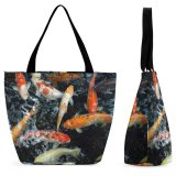 Yanfind Shopping Bag for Ladies Koi Kois Fish Fishy Pond Swim Colourful School Marine Biology Feeder Organism Reusable Multipurpose Heavy Duty Grocery Bag for Outdoors.
