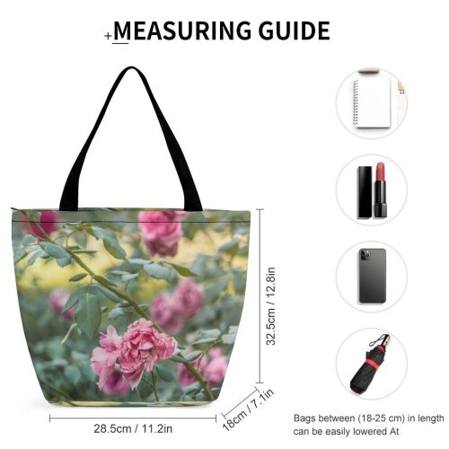 Yanfind Shopping Bag for Ladies Flower Plant Geranium Rose Petal Reusable Multipurpose Heavy Duty Grocery Bag for Outdoors.