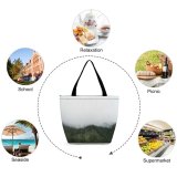 Yanfind Shopping Bag for Ladies Fog Washington Mist United States Tree Outdoors Woodland Forest Cloud Landscape Reusable Multipurpose Heavy Duty Grocery Bag for Outdoors.