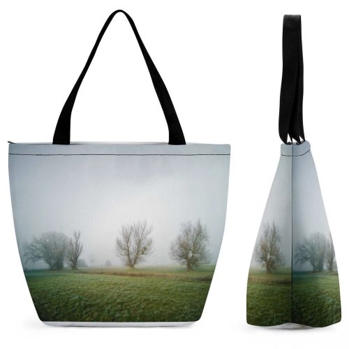 Yanfind Shopping Bag for Ladies Grass Plant Outdoors Landscape Fog Wetzikon Kempten Schweiz Mist Tree Lawn Foggy Reusable Multipurpose Heavy Duty Grocery Bag for Outdoors.