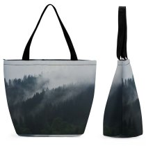 Yanfind Shopping Bag for Ladies Fog Forest Grey Mist Cloud Tree Overcast Haze Cloudy Ridge Reusable Multipurpose Heavy Duty Grocery Bag for Outdoors.
