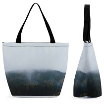 Yanfind Shopping Bag for Ladies Grey Outdoors Fog Mist Jizerské Hory Esko Forest Foggy Winter Tree Cloud Reusable Multipurpose Heavy Duty Grocery Bag for Outdoors.