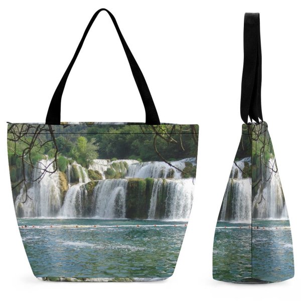 Yanfind Shopping Bag for Ladies Krk Waterfalls Waterfall Croatia Resources Natural Landscape Watercourse Vegetation State Park Reusable Multipurpose Heavy Duty Grocery Bag for Outdoors.
