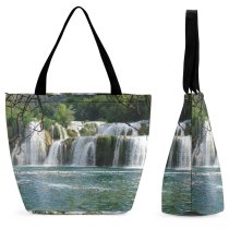 Yanfind Shopping Bag for Ladies Krk Waterfalls Waterfall Croatia Resources Natural Landscape Watercourse Vegetation State Park Reusable Multipurpose Heavy Duty Grocery Bag for Outdoors.