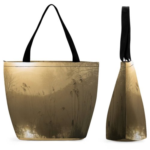 Yanfind Shopping Bag for Ladies Fog Outdoors Mist Throop Mill Bournemouth U Art HQ Landscape Natural Tree Reusable Multipurpose Heavy Duty Grocery Bag for Outdoors.