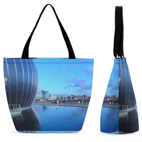Yanfind Shopping Bag for Ladies Glasgow Science Centre IMax Sunny Metal Sky Resources Reflection Architecture Daytime Reusable Multipurpose Heavy Duty Grocery Bag for Outdoors.