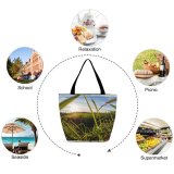 Yanfind Shopping Bag for Ladies Grass Field Grassland Outdoors Plant Sky Countryside Meadow Light Vegetation Cloud Reusable Multipurpose Heavy Duty Grocery Bag for Outdoors.