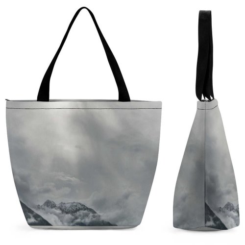 Yanfind Shopping Bag for Ladies Grey Cloud Sky Alps Outdoors Mist Fog Ray Foggy Cumulus Reusable Multipurpose Heavy Duty Grocery Bag for Outdoors.