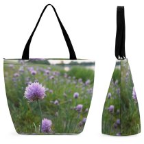 Yanfind Shopping Bag for Ladies Flowers Field Violet River Sunset Spring Flowering Plant Flower Creeping Thistle Chives Reusable Multipurpose Heavy Duty Grocery Bag for Outdoors.