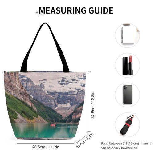 Yanfind Shopping Bag for Ladies Adventure Landscape Sight Boat River Outdoors Scenic Banff Lake Canoeing Reusable Multipurpose Heavy Duty Grocery Bag for Outdoors.
