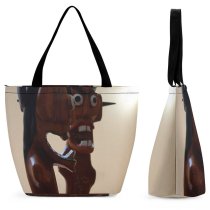 Yanfind Shopping Bag for Ladies Korean Ugly Scary Totem Pole Wood Sculpture Tooth Carving Organ Art Mouth Reusable Multipurpose Heavy Duty Grocery Bag for Outdoors.