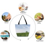 Yanfind Shopping Bag for Ladies Grass Field Plant Summer Flora Sky Cloud Grassland Outdoors Tree Crops Wheat Reusable Multipurpose Heavy Duty Grocery Bag for Outdoors.