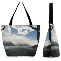 Yanfind Shopping Bag for Ladies Argentina Patagonia Torres Del Paine Outdoor Dramatic Silhouet Sky Hielo Reusable Multipurpose Heavy Duty Grocery Bag for Outdoors.