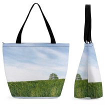 Yanfind Shopping Bag for Ladies Grass Field Plant Summer Flora Sky Cloud Grassland Outdoors Tree Crops Wheat Reusable Multipurpose Heavy Duty Grocery Bag for Outdoors.
