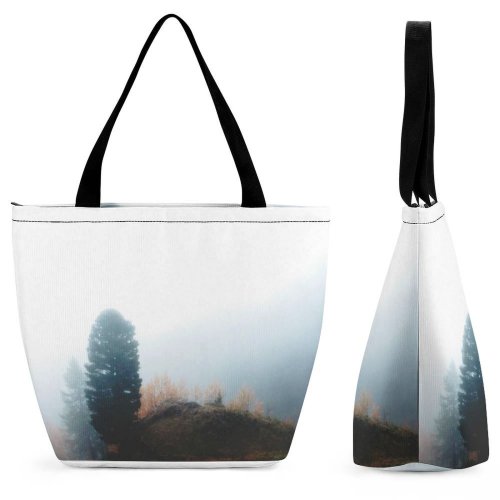 Yanfind Shopping Bag for Ladies Fog Tree Switzerland Zermatt Mist Sky Landscape Plants Grass Atmoshphere Hike Reusable Multipurpose Heavy Duty Grocery Bag for Outdoors.
