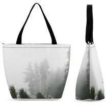 Yanfind Shopping Bag for Ladies Grey Outdoors Fog Mist Kouvola Коувола Финляндия Pine Scenery Forest Finland Travel Reusable Multipurpose Heavy Duty Grocery Bag for Outdoors.
