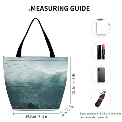 Yanfind Shopping Bag for Ladies Grey India Landscape Forest Tree Tamhini Ghat Road Field Fog Mist Reusable Multipurpose Heavy Duty Grocery Bag for Outdoors.