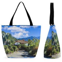 Yanfind Shopping Bag for Ladies Garden Arbour Outdoors Summer Road Panama Boquete Sky Hills Plants Tropical Reusable Multipurpose Heavy Duty Grocery Bag for Outdoors.