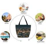Yanfind Shopping Bag for Ladies Above From Urban Evening Chicago City Illuminated Lights Downtown Cityscape Bird's Reusable Multipurpose Heavy Duty Grocery Bag for Outdoors.