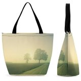 Yanfind Shopping Bag for Ladies Fog Outdoors Mist Tree Road Path Foggy Landscape Fall Autumn Field Rural Reusable Multipurpose Heavy Duty Grocery Bag for Outdoors.