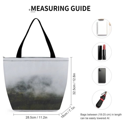 Yanfind Shopping Bag for Ladies Grey Fog Mist Outdoors Frer Mood Moody Foggy Island Atlantic Misty Nebel Reusable Multipurpose Heavy Duty Grocery Bag for Outdoors.