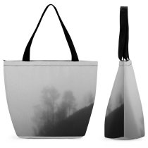 Yanfind Shopping Bag for Ladies Grey Fog Outdoors Mist Semarang City Central Java Bw Wood Tree Forest Reusable Multipurpose Heavy Duty Grocery Bag for Outdoors.