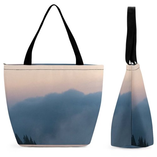 Yanfind Shopping Bag for Ladies Fog Outdoors Grey Pianezze Abies Fir Plant Tree Mist Italia Silhouette Reusable Multipurpose Heavy Duty Grocery Bag for Outdoors.