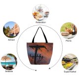 Yanfind Shopping Bag for Ladies Pole Poles Lines Silhouette Silhouettes Sunset Sunsets Sunrise Sunrises Cloud Clouds Reusable Multipurpose Heavy Duty Grocery Bag for Outdoors.