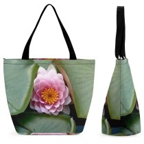 Yanfind Shopping Bag for Ladies Lily Lilly Nymphaea Alba Flower Plant Flowering Petal Aquatic Sacred Lotus Leaf Reusable Multipurpose Heavy Duty Grocery Bag for Outdoors.
