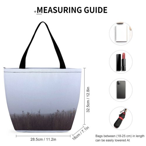 Yanfind Shopping Bag for Ladies Fog Outdoors Mist Dry Plants Field Creative Commons Reusable Multipurpose Heavy Duty Grocery Bag for Outdoors.