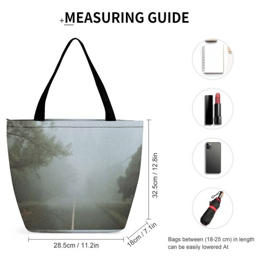 Yanfind Shopping Bag for Ladies Fog Mist Outdoors Grey Road Creepy Sad Grainy Grain Depression Neighbourhood Alone Reusable Multipurpose Heavy Duty Grocery Bag for Outdoors.