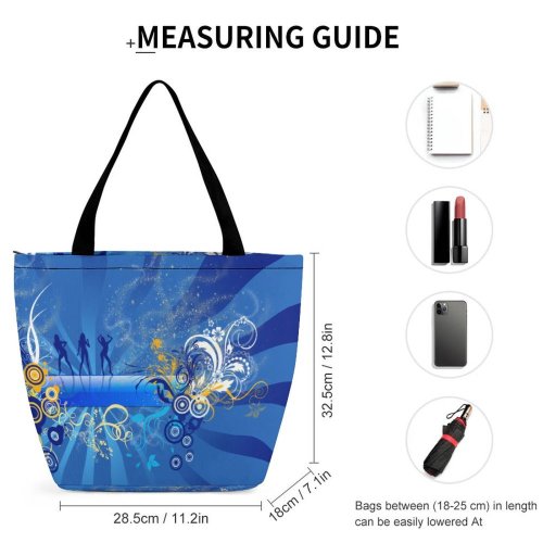 Yanfind Shopping Bag for Ladies Girls Glossy Dancing Majorelle Design Aqua Electric Graphics Art Fractal Reusable Multipurpose Heavy Duty Grocery Bag for Outdoors.