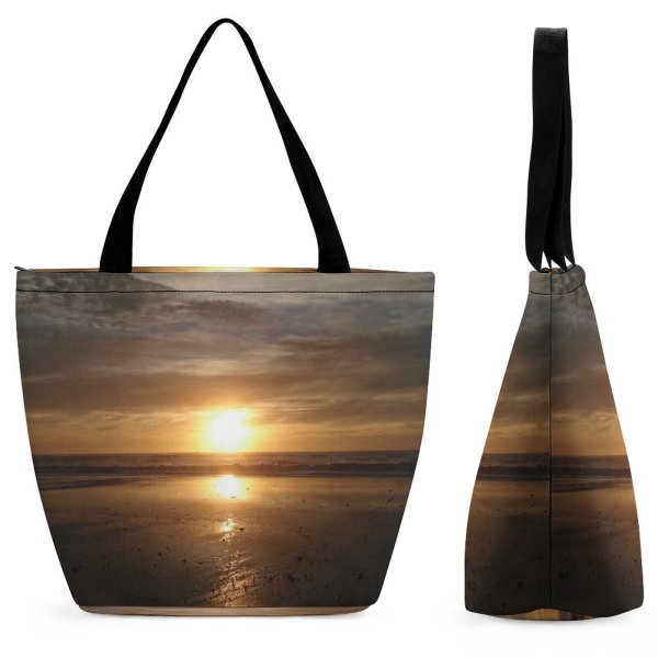 Yanfind Shopping Bag for Ladies Sunset Beach Gold Golden Sand Sky Horizon Sunrise Afterglow Reusable Multipurpose Heavy Duty Grocery Bag for Outdoors.