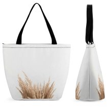 Yanfind Shopping Bag for Ladies Grass Plant Lawn Reed Vegetable Wheat Pampas Dried Flower Bouquet Minimal Minimalistic Reusable Multipurpose Heavy Duty Grocery Bag for Outdoors.