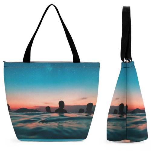 Yanfind Shopping Bag for Ladies Afterglow Scenery Bestfriends Sunset Evening Travel Leisure Beach Sunrise Outdoors Scenic Starry Reusable Multipurpose Heavy Duty Grocery Bag for Outdoors.