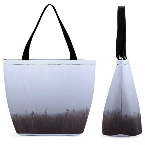Yanfind Shopping Bag for Ladies Fog Outdoors Mist Dry Plants Field Creative Commons Reusable Multipurpose Heavy Duty Grocery Bag for Outdoors.