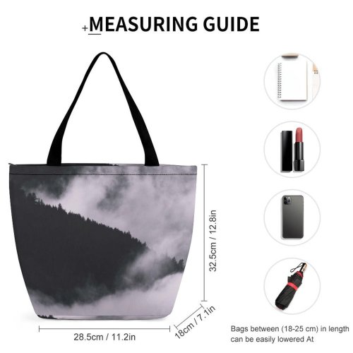 Yanfind Shopping Bag for Ladies Fog Outdoors Plant Tree Mist Abies Fir Winter Stock Reusable Multipurpose Heavy Duty Grocery Bag for Outdoors.