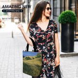 Yanfind Shopping Bag for Ladies Hills Field Fields Hill Golden Gold Ocean Sea Grass Fiji Slope Landscape Reusable Multipurpose Heavy Duty Grocery Bag for Outdoors.