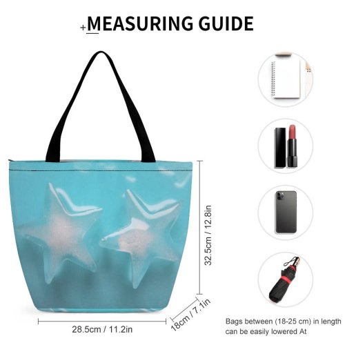 Yanfind Shopping Bag for Ladies Frozen Macro Cube Icecube Refreshing Starfish Turquoise Aqua Reusable Multipurpose Heavy Duty Grocery Bag for Outdoors.