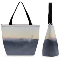 Yanfind Shopping Bag for Ladies Grey Fog Outdoors Montescudaio Province Pisa Italy Mist Cloudy Hills Landscape Public Reusable Multipurpose Heavy Duty Grocery Bag for Outdoors.