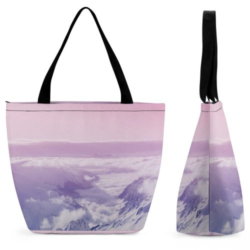Yanfind Shopping Bag for Ladies Grey Landscape Foggy Fog Mist Ridge Range Snow Cloudy Cloud High Reusable Multipurpose Heavy Duty Grocery Bag for Outdoors.